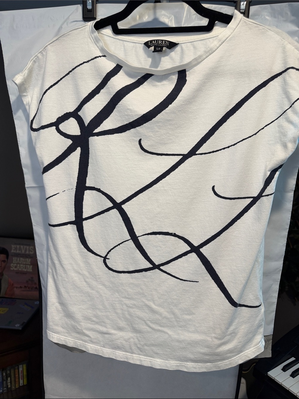 Lauren Ralph Lauren White Tee with Black Script Print BLACK LABEL - Picture 4 of 6